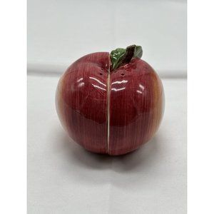 SUSAN WINGET FARM COUNTRY CERAMIC RED APPLE HALVES SALT & PEPPER SHAKERS